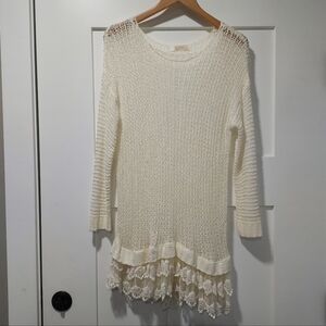 Entro S Boho Knit Lace Tunic Cottagecore Grandmacore Sweater Off White Coquette
